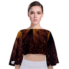 Gold, Golden Background Tie Back Butterfly Sleeve Chiffon Top by nateshop