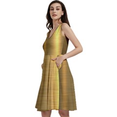 Golden Textures Polished Metal Plate, Metal Textures Sleeveless V-neck Skater Dress With Pockets