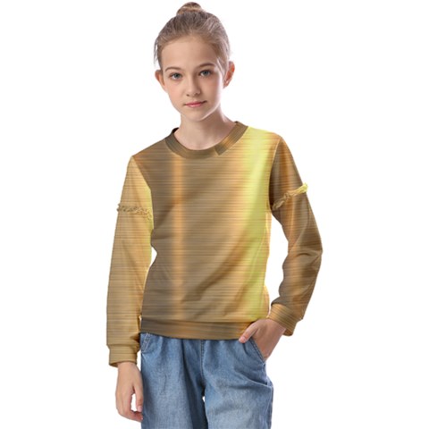 Golden Textures Polished Metal Plate, Metal Textures Kids  Long Sleeve T-shirt With Frill  by nateshop