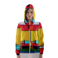 Multicolored Retro Abstraction, Lines Retro Background, Multicolored Mosaic Women s Hooded Windbreaker by nateshop