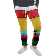 Multicolored Retro Abstraction, Lines Retro Background, Multicolored Mosaic Men s Jogger Sweatpants