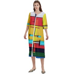 Multicolored Retro Abstraction, Lines Retro Background, Multicolored Mosaic Women s Cotton 3/4 Sleeve Night Gown