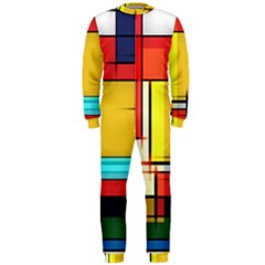 Multicolored Retro Abstraction, Lines Retro Background, Multicolored Mosaic Onepiece Jumpsuit (men) by nateshop