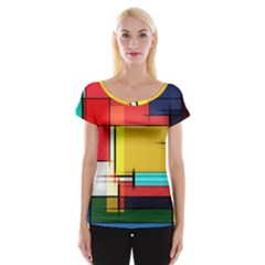 Multicolored Retro Abstraction%2 Cap Sleeve Top by nateshop