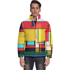 Multicolored Retro Abstraction%2 Men s Puffer Bubble Jacket Coat by nateshop