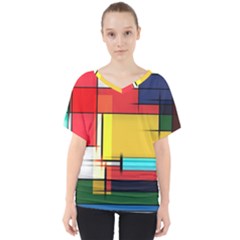 Multicolored Retro Abstraction, Lines Retro Background, Multicolored Mosaic V-neck Dolman Drape Top by nateshop