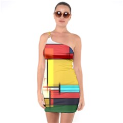 Multicolored Retro Abstraction, Lines Retro Background, Multicolored Mosaic One Shoulder Ring Trim Bodycon Dress by nateshop