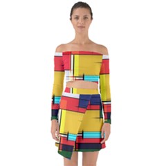 Multicolored Retro Abstraction%2 Off Shoulder Top With Skirt Set by nateshop