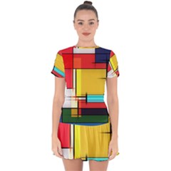 Multicolored Retro Abstraction%2 Drop Hem Mini Chiffon Dress