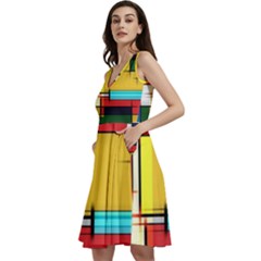 Multicolored Retro Abstraction, Lines Retro Background, Multicolored Mosaic Sleeveless V-neck Skater Dress With Pockets by nateshop