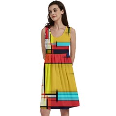 Multicolored Retro Abstraction, Lines Retro Background, Multicolored Mosaic Classic Skater Dress