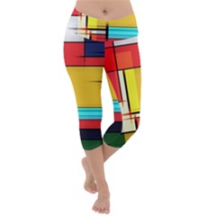 Multicolored Retro Abstraction, Lines Retro Background, Multicolored Mosaic Lightweight Velour Capri Yoga Leggings by nateshop