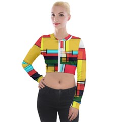 Multicolored Retro Abstraction, Lines Retro Background, Multicolored Mosaic Long Sleeve Cropped Velvet Jacket by nateshop