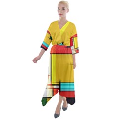 Multicolored Retro Abstraction%2 Quarter Sleeve Wrap Front Maxi Dress by nateshop