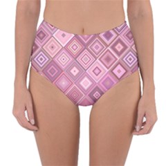 Pink Retro Texture With Rhombus, Retro Backgrounds Reversible High-waist Bikini Bottoms by nateshop