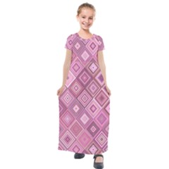 Pink Retro Texture With Rhombus, Retro Backgrounds Kids  Short Sleeve Maxi Dress by nateshop