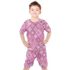 Pink Retro Texture With Rhombus, Retro Backgrounds Kids  T-shirt And Shorts Set by nateshop