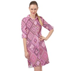 Pink Retro Texture With Rhombus, Retro Backgrounds Long Sleeve Mini Shirt Dress by nateshop