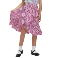 Pink Retro Texture With Rhombus, Retro Backgrounds Kids  Ruffle Flared Wrap Midi Skirt