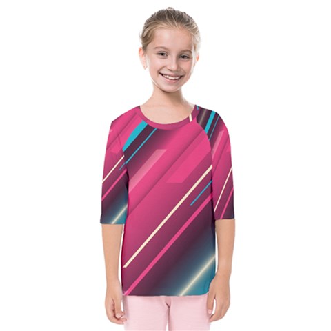 Pink-blue Retro Background, Retro Backgrounds, Lines Kids  Quarter Sleeve Raglan T-shirt by nateshop