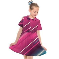 Pink-blue Retro Background, Retro Backgrounds, Lines Kids  Short Sleeve Shirt Dress by nateshop