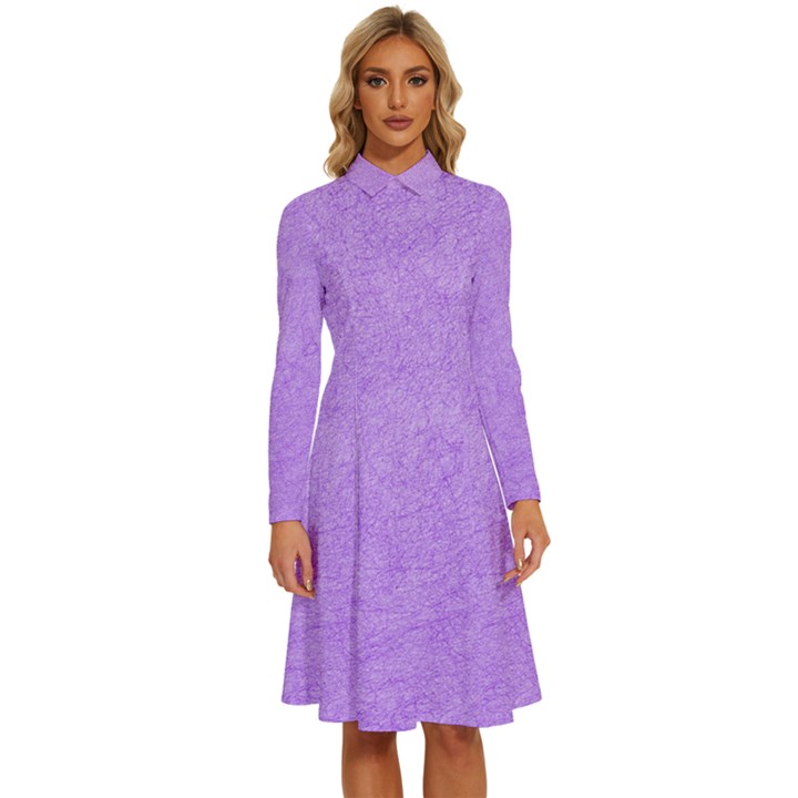 Purple Paper Texture, Paper Background Long Sleeve Shirt Collar A-Line Dress