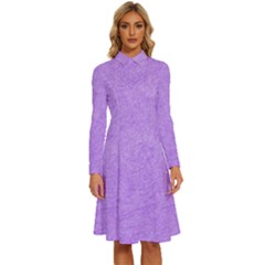 Purple Paper Texture, Paper Background Long Sleeve Shirt Collar A-line Dress by nateshop