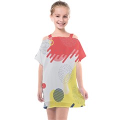 Red White Blue Retro Background, Retro Abstraction, Colored Retro Background Kids  One Piece Chiffon Dress