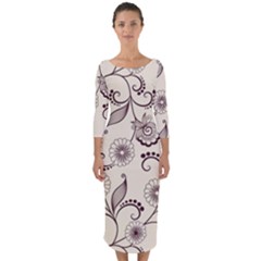 Retro Floral Texture, Light Brown Retro Background Quarter Sleeve Midi Bodycon Dress by nateshop