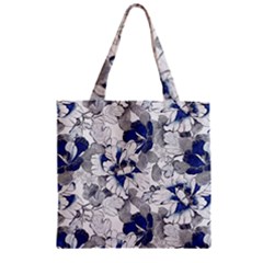 Retro Texture With Blue Flowers, Floral Retro Background, Floral Vintage Texture, White Background W Zipper Grocery Tote Bag