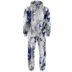 Retro Texture With Blue Flowers, Floral Retro Background, Floral Vintage Texture, White Background W Hooded Jumpsuit (Men)