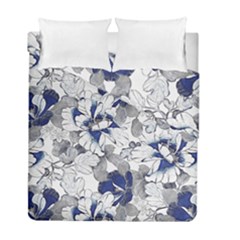 Retro Texture With Blue Flowers, Floral Retro Background, Floral Vintage Texture, White Background W Duvet Cover Double Side (Full/ Double Size)