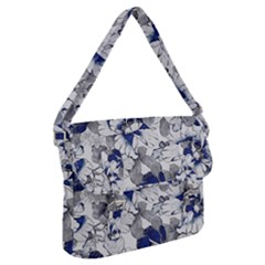 Retro Texture With Blue Flowers, Floral Retro Background, Floral Vintage Texture, White Background W Buckle Messenger Bag