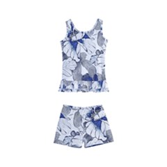 Retro Texture With Blue Flowers, Floral Retro Background, Floral Vintage Texture, White Background W Kids  Boyleg Swimsuit