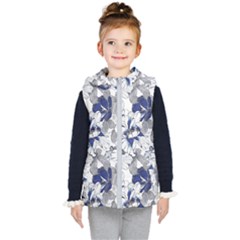 Retro Texture With Blue Flowers, Floral Retro Background, Floral Vintage Texture, White Background W Kids  Hooded Puffer Vest