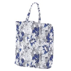 Retro Texture With Blue Flowers, Floral Retro Background, Floral Vintage Texture, White Background W Giant Grocery Tote