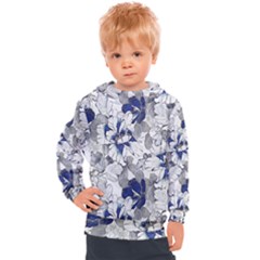 Retro Texture With Blue Flowers, Floral Retro Background, Floral Vintage Texture, White Background W Kids  Hooded Pullover