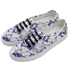 Retro Texture With Blue Flowers, Floral Retro Background, Floral Vintage Texture, White Background W Women s Classic Low Top Sneakers