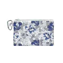 Retro Texture With Blue Flowers, Floral Retro Background, Floral Vintage Texture, White Background W Canvas Cosmetic Bag (Small)