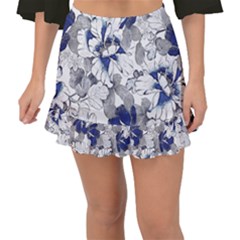Retro Texture With Blue Flowers, Floral Retro Background, Floral Vintage Texture, White Background W Fishtail Mini Chiffon Skirt