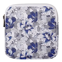 Retro Texture With Blue Flowers, Floral Retro Background, Floral Vintage Texture, White Background W Mini Square Pouch