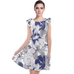 Retro Texture With Blue Flowers, Floral Retro Background, Floral Vintage Texture, White Background W Tie Up Tunic Dress