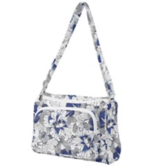 Retro Texture With Blue Flowers, Floral Retro Background, Floral Vintage Texture, White Background W Front Pocket Crossbody Bag