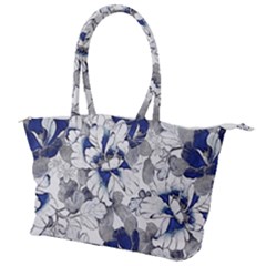 Retro Texture With Blue Flowers, Floral Retro Background, Floral Vintage Texture, White Background W Canvas Shoulder Bag