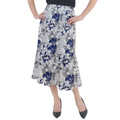 Retro Texture With Blue Flowers, Floral Retro Background, Floral Vintage Texture, White Background W Midi Mermaid Skirt