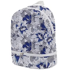 Retro Texture With Blue Flowers, Floral Retro Background, Floral Vintage Texture, White Background W Zip Bottom Backpack