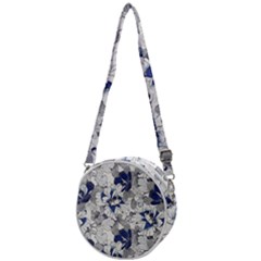 Retro Texture With Blue Flowers, Floral Retro Background, Floral Vintage Texture, White Background W Crossbody Circle Bag