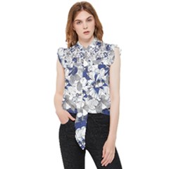 Retro Texture With Blue Flowers, Floral Retro Background, Floral Vintage Texture, White Background W Frill Detail Shirt