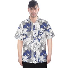 Retro Texture With Blue Flowers, Floral Retro Background, Floral Vintage Texture, White Background W Men s Hawaii Shirt