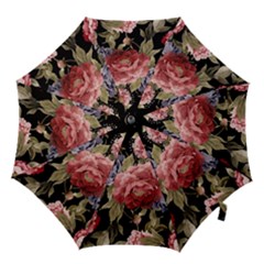 Retro Texture With Flowers, Black Background With Flowers Hook Handle Umbrellas (large) by nateshop